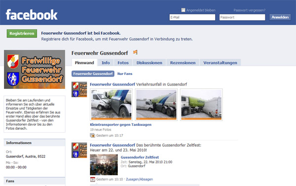 Die Facebook Seite der Feuerwehr Gussendorf
